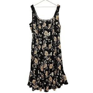 Ava & Viv Dress Womens 24 Black Floral Scoop Neck Swing Ruffle Hem Midi Sundress